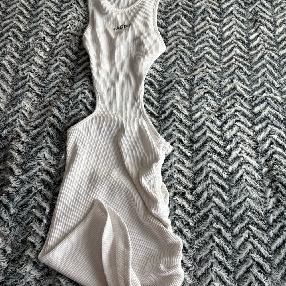 White Ribbed Cutout Dress